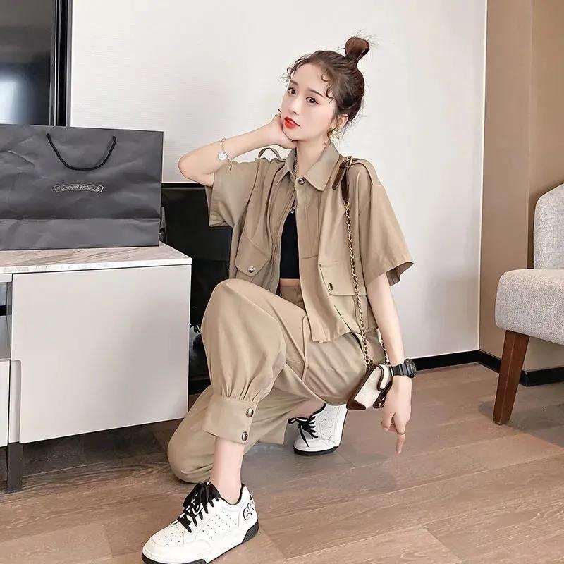 Workwear Professional Suit Women Summer Plus Size Casual Two-piece Short-sleeved Top Loose Overalls Casual Women's Suit Cool Girl