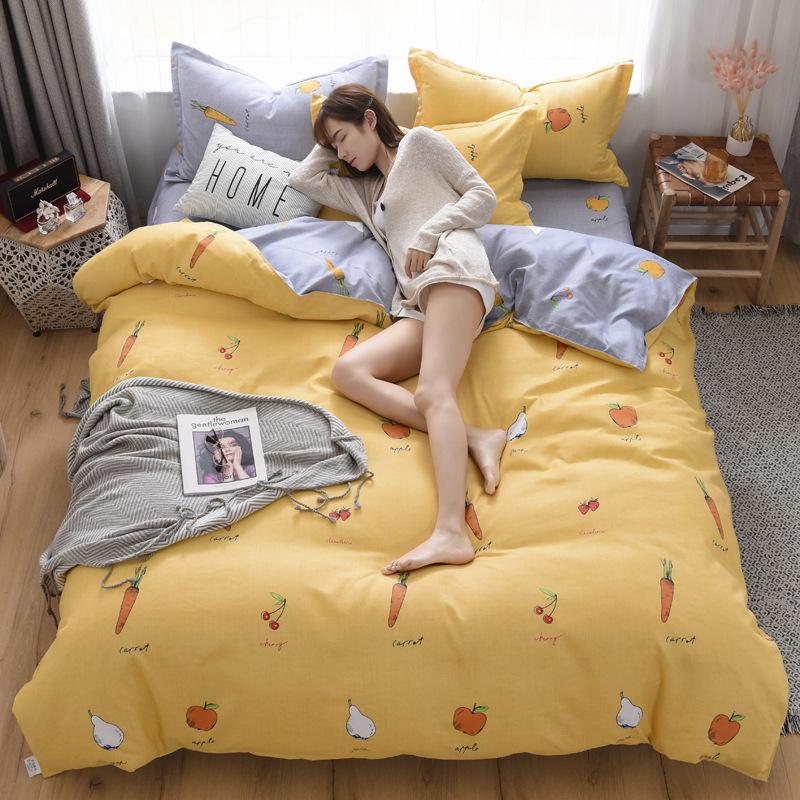 Thick Warm Pure Cotton Brushed Four-piece 100% Long-staple Cotton Student Dormitory Simple Bedding