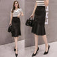 Ladies Mermaid Skirt High Waist High Elasticity Ruffle Mid-length Pack Hip Skirt Solid Color