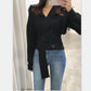 Vintage V-neck Slim Cardigan Sweater Women's Short Loose Knit Sweater Short Cardigan Coat with Belt