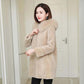 Fur Fox Fur Collar Jacket Female Grain Wool Sheep Shearing Fleece Autumn and Winter Warm Hooded Thick Plus Cotton Loose Top