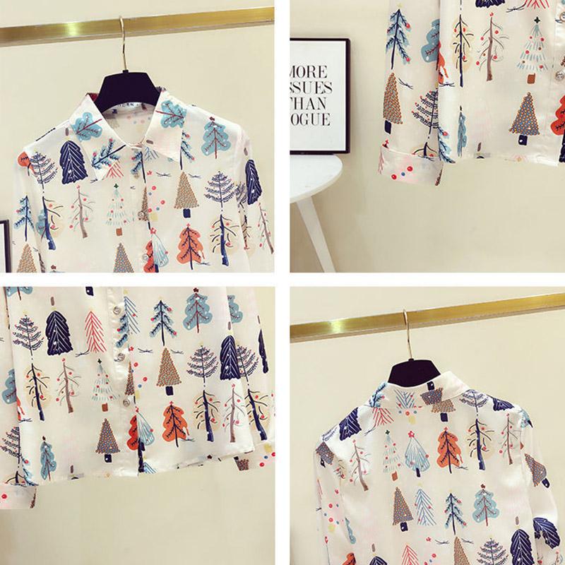 Women's Spring Style Chiffon Blouses Printed Shirt