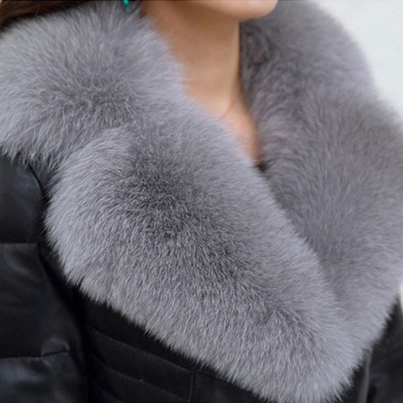 Winter Thick Leather Coat Slim Mid-length  Windproof and Waterproof Leather Jacket with Fur Collar Plus Size  Leather Trench Coat