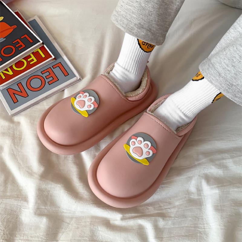 Cotton Slippers Female Winter Cat Paw Cute Couple Cartoon Thickened Warmth Non-slip Indoor Household Bag Heel Flat Shoes
