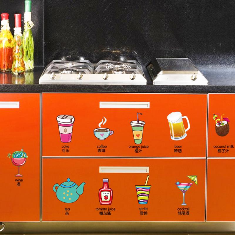 Kitchen Cartoon Home Decor Sticker Removable Waterproof Wall Sticker self-adhesive