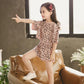 Girls' Summer Suits Leopard Print Middle and Large Children's Clothes T-shirts, Shorts Cotton Two-piece Student Suits