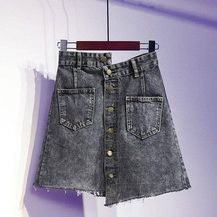 Pofulove Plus Size Women High Waist Irregular Denim Skirts Hip Skirt Anti-light Thin A-line Skirt