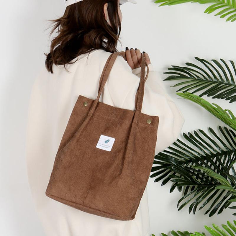Bags Women  Corduroy Shoulder Bag Reusable Shopping Bags Casual Tote Female Handbag