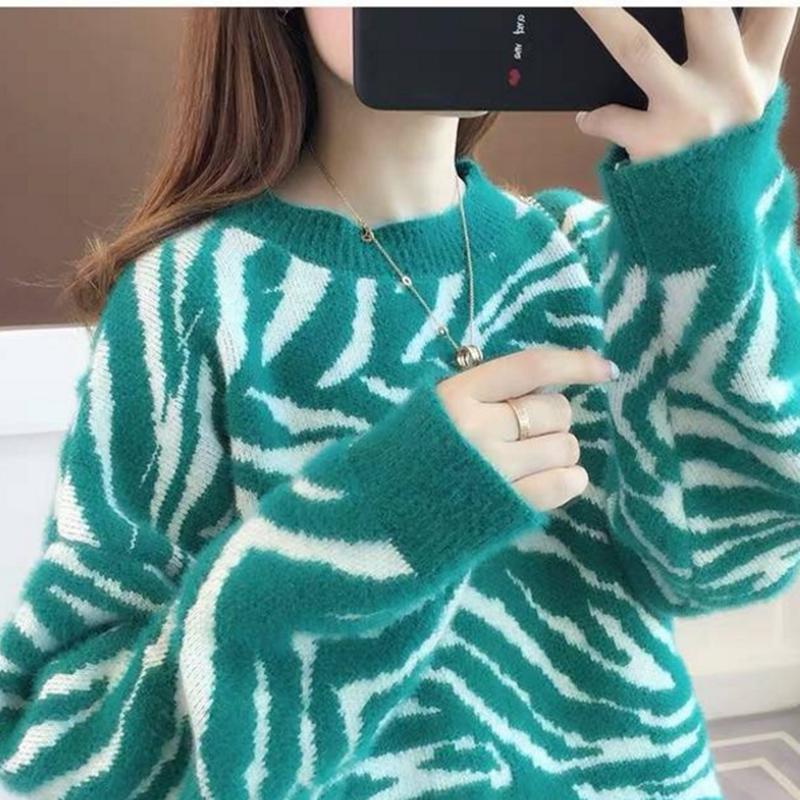 Pofulove Women's Autumn and Winter New Loose Pullover Lazy Sweater High-quality Mink Wool Sweater