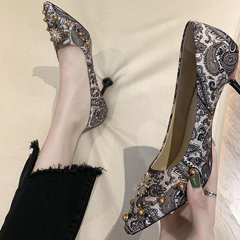 Plus Size 35-39 Summer Women Bohemian Prom High Heels Wear-resistant Non-slip Office Lady Sandals Bridal Shoes