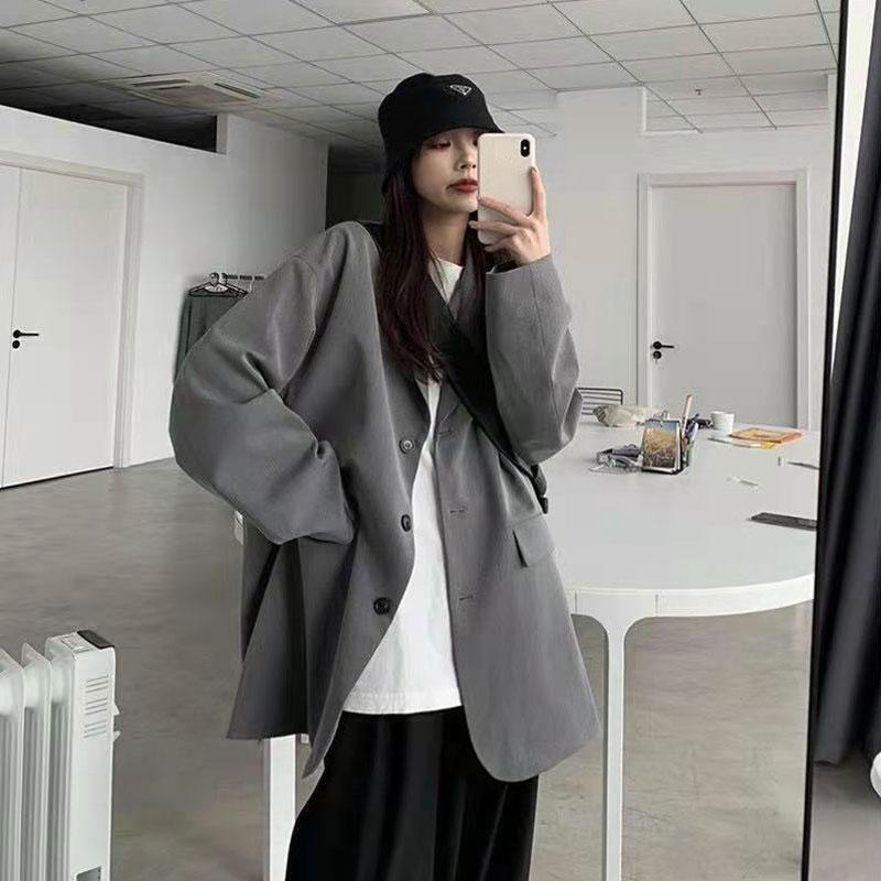 Women's Suit Jacket Spring and Autumn Korean Version Ins Student Loose Jacket Retro Slim Casual Black Blazer Personalized Coat