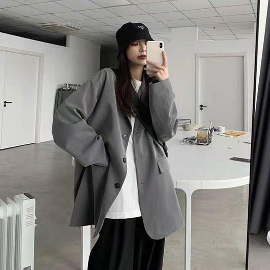 Women's Suit Jacket Spring and Autumn Korean Version Ins Student Loose Jacket Retro Slim Casual Black Blazer Personalized Coat
