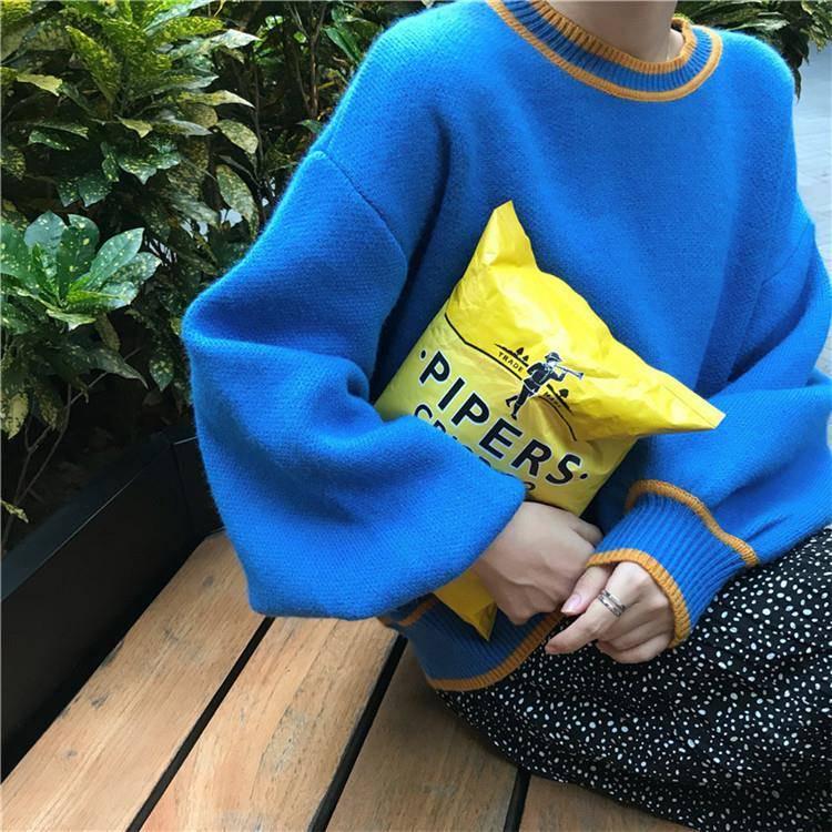 Pofulove Long-sleeved Sweater Female Lantern Sleeve Korean Loose Was Thin Sweater Coat Autumn Winter