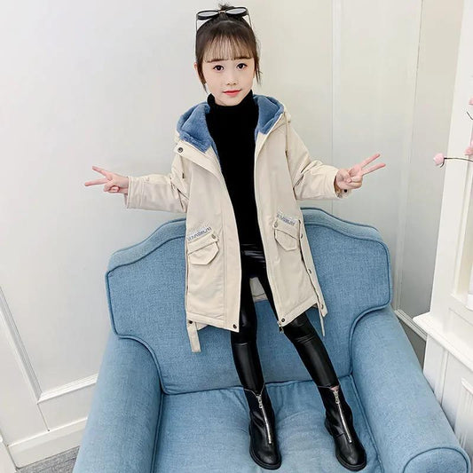 Girls' Warm and Windproof Cotton Clothes Mid-length Padded Winter Coat
