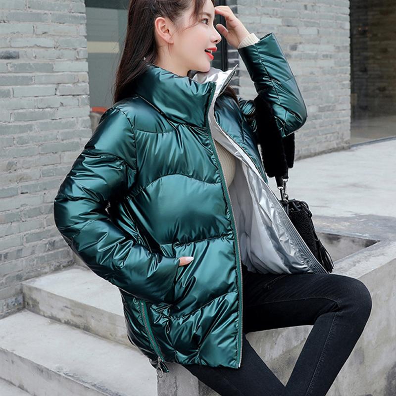 Fashion Women Winter Jackets Stand Collar Thicken Warm Down Coats Silver Bling Parkas 2021 New Lady Warm Jackets and Coat