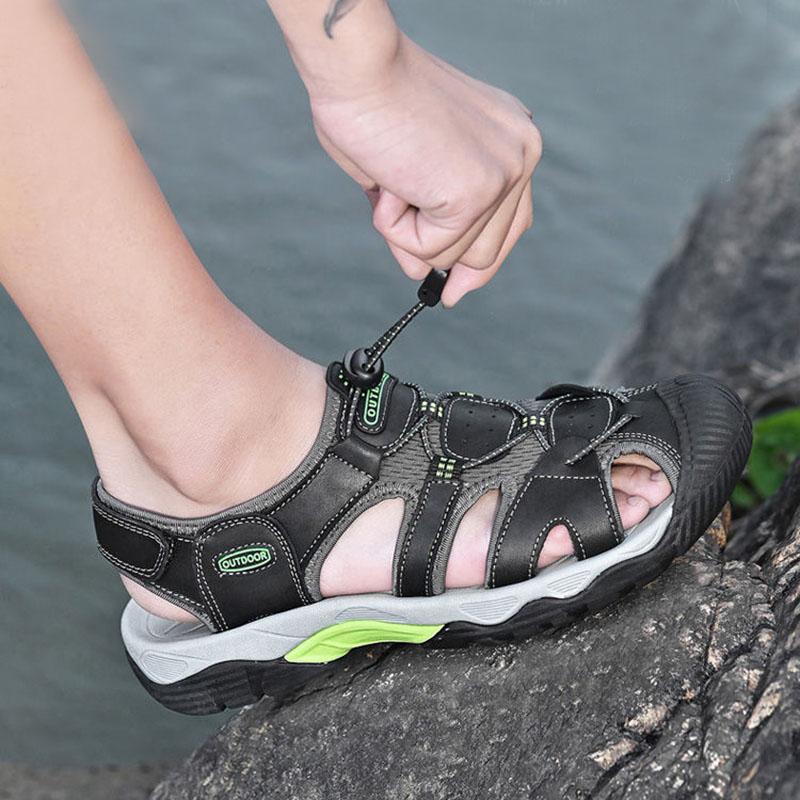 Leather Sandals Men's Summer Non-slip Hollow Outdoor Breathable Casual Beach Shoes