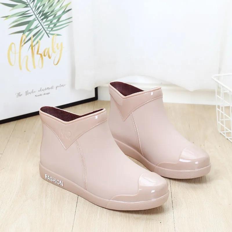 Waterproof Rain Boots Women Rubber Shoes Short Tube Ankle Shoes Water Shoes Shallow Flats Non-slip Rain Boots Fashion Slip on Female Footwear
