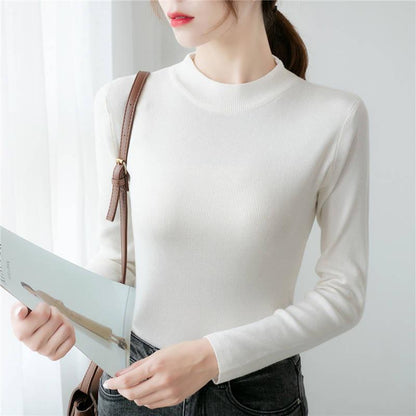 Pofulove Autumn Winter Half Turtleneck Bottoming Shirt Women's Slim-fitting Tight Sweater Top