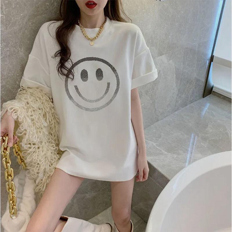 Cotton Mid-length Short-sleeved T-shirt Women's Korean Version Drill Loose Temperament All-match Trend