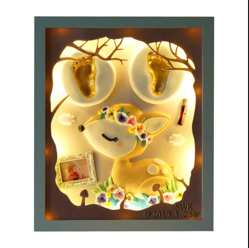 Baby Full Moon Hand and Foot Prints Mud Footprints Handprints Permanent Newborn Baby Fetal Hair Souvenir Photo Frame Hundred Day Gift