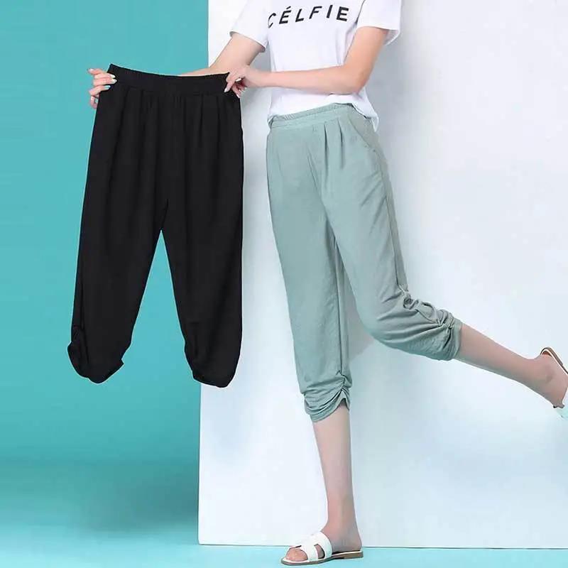 Summer Thin Cropped Pants Women Korean Version of Wild Loose Large Size Black Shorts Casual Pants Women
