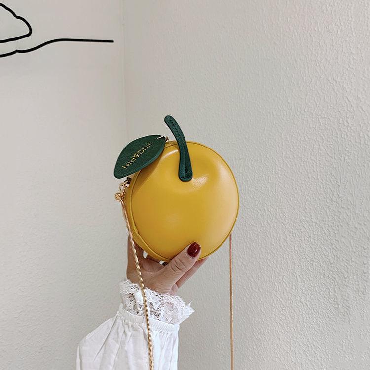 Round Bag Cartoon Fruit Messenger Bag Cute Small Bag Wild Mini PU Bag Girl Student Outing Trip Crossbody Bags