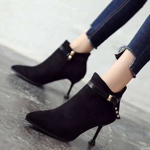 Women's Autumn Winter Retro High Heel Ankle Boots Women Leather Ankle Boots Pointed Toe Boots