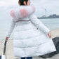 Ladies winter padded coat long over the knee fur collar hooded down padded jacket Slim thick warmth Parka Coat