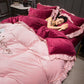 Korean Fashion Princess Style Four-piece Girl Heart Lace Solid Color Bed Linen Quilt Cover Bedding