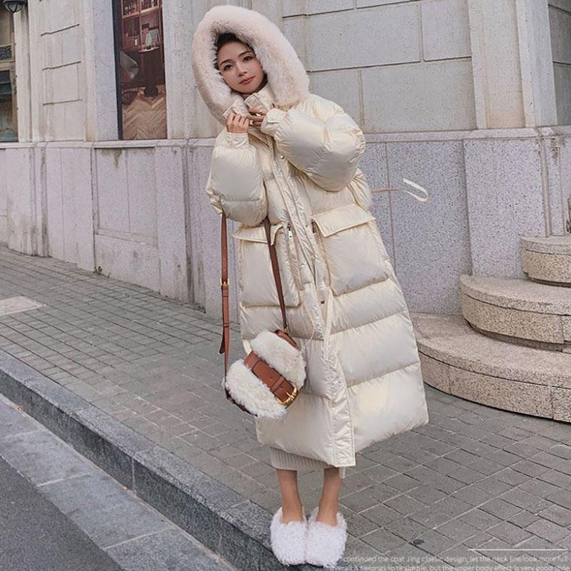 Shiny Down Cotton Jacket Fashion Color Hooded Jacket Winter Thicken Warm Long Over-the-knee Cotton Jacket Suitable for Women