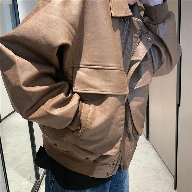 Leather Jacket Men's Trend All-match Autumn and Winter Clothing Plus Velvet Thickening Young and Middle-aged Casual Large Size