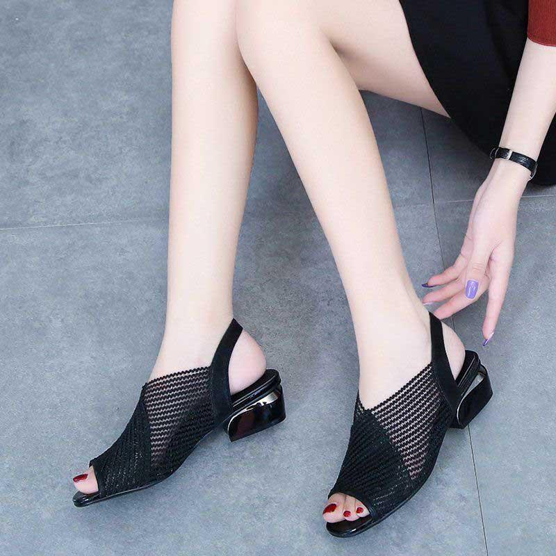 Plus Size 35-41 Summer Women Outdoor Hollow Mesh High Heels Flat Bohemian Beach Shoes Non-slip Office Lady Sandals