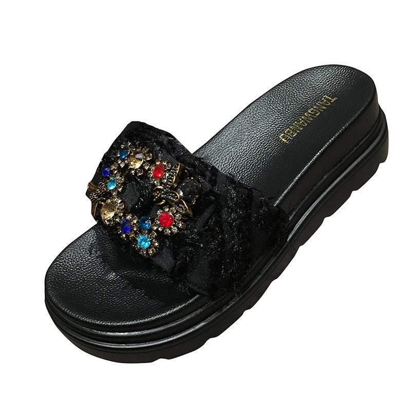 Wedge Platform Sandals Slipper Fashion Outer Wear High Heel Slippers Thick Bottomed Chunky-Heel Women's House Shoes