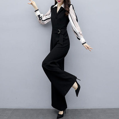 Jumpsuit Women's Casual Black Jumpsuit High-waist Wide-leg Pants Suit Casual Work Formal Wear Elegant Temperament Fabric Light and Breathable