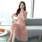 French Temperament Printed Dress Female Summer V-neck Slim Mid-length Dress Puff Sleeve A-line Skirt
