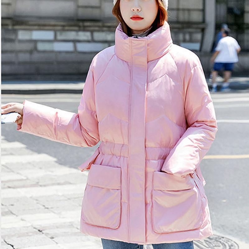 Women's Bright Print Short Down Jacket Winter Korean Loose Quilted Jacket Casual Stand-up Collar Hooded Down Jacket Quilted Jacket