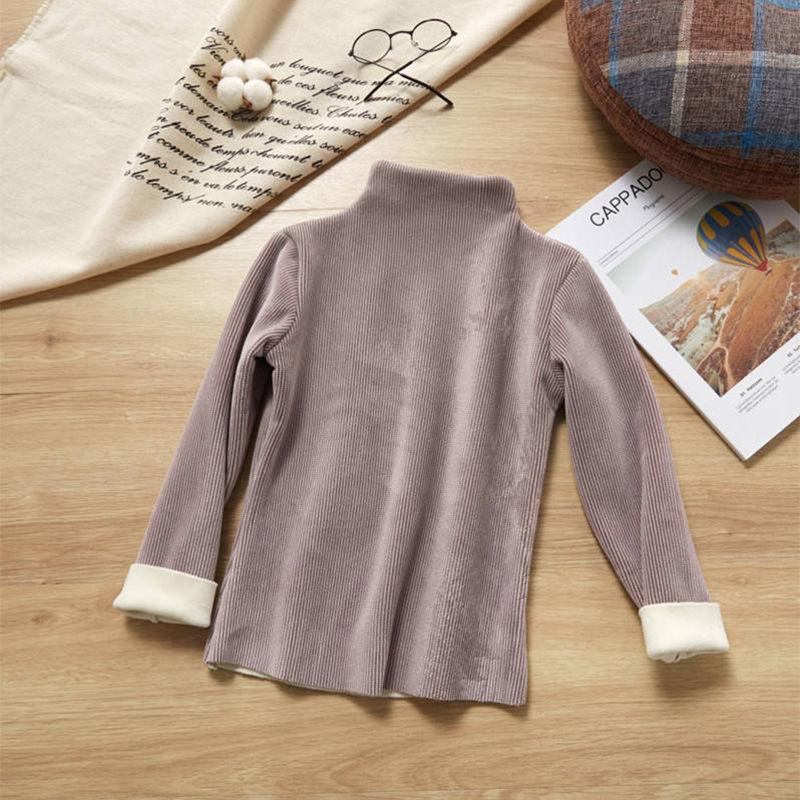 Girls Plus Fleece Cationic Warm Clothes Self-heating Autumn and Winter Double-sided Fleece Turtleneck Sweater Bottoming Shirt