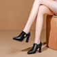 High-heeled  Female Thick with Bare Pointed Martin Winter Head Layer Cowhide Boots
