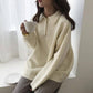 Pofulove mid-length Korean version of the lazy wind sweater loose solid color stand collar sweater jacket female students