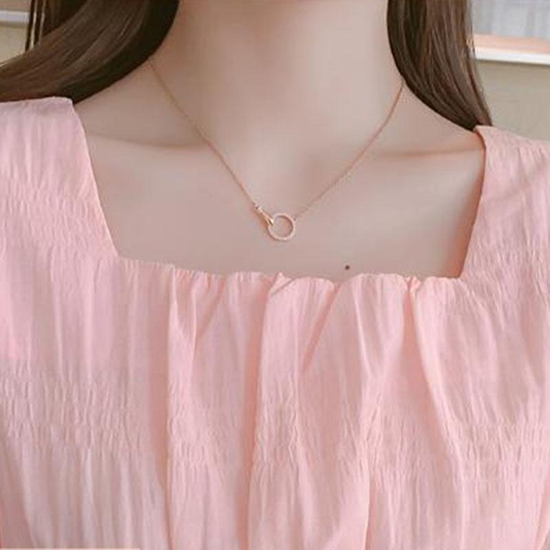 Women's Summer Dress Square Neck Slim Puff Sleeve Solid Color Skirt