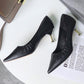 High Heels Women European Stiletto Mid-heel Pointed Toe Fashion High Heels Working Leather Shoes Women
