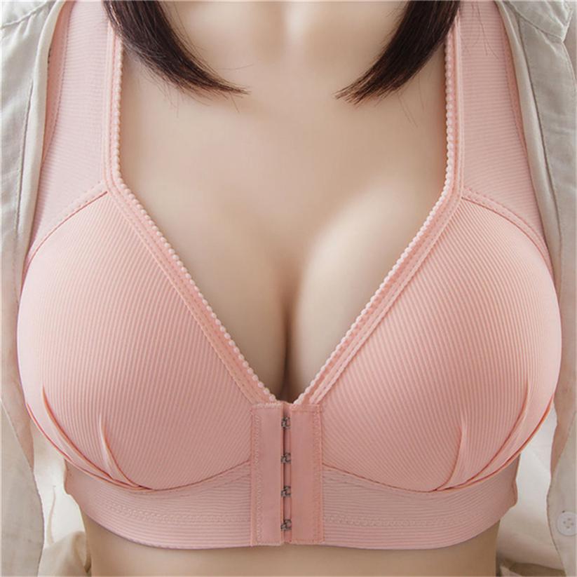 Women's Thin Section Brassiere Solid Color Seamless 1Pc Plus Size Soft Front Closure Non-wired Bra