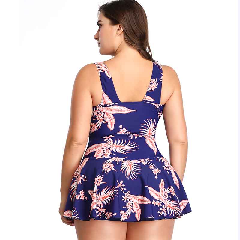 Plus Size Swimsuit Europe and America Cover Belly Solid Color Lace Print Split Skirt Swimsuit
