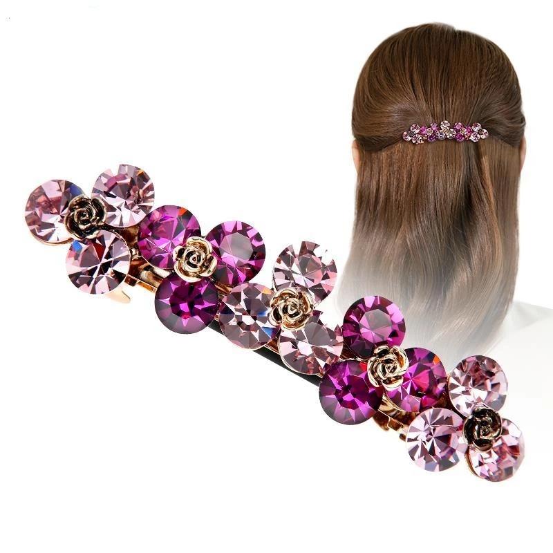 Decorative Hairpin Female Elegant Word Clip Medium Horizontal Clip Temperament Flower Hairpin Ball Hair Clip Shiny Hair Clip
