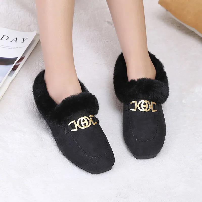 Plush Shoes Women's Winter Outer Wear Peas Shoes Plus Velvet Warm All-match Cotton Shoes Lazy One Pedal