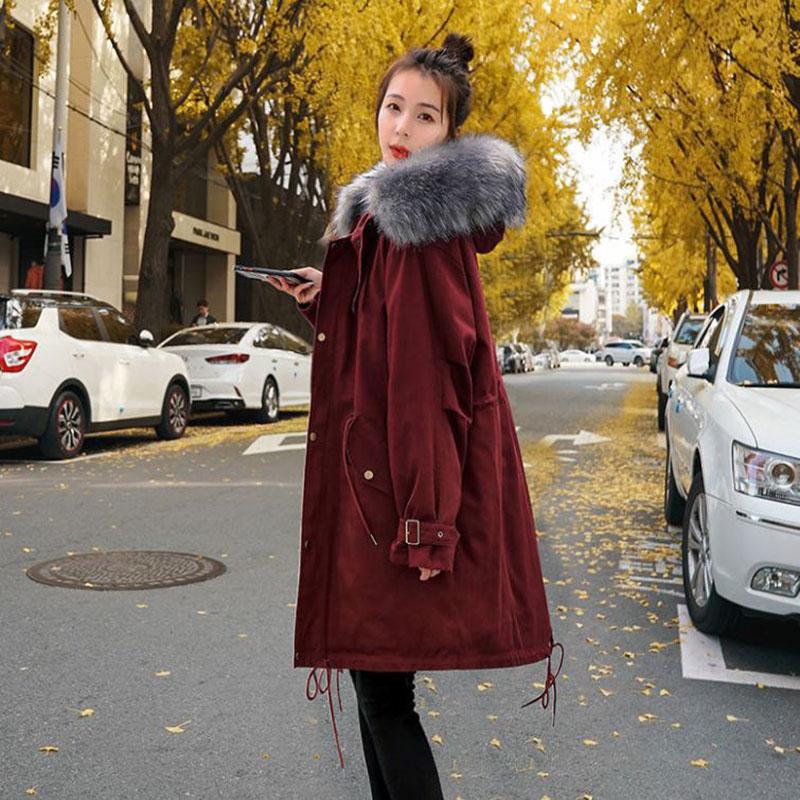 Winter Women's Cotton Jacket Jacket Mid-length Large Fur Collar Plus Down Jacket Thickening Plus Velvet Jacket