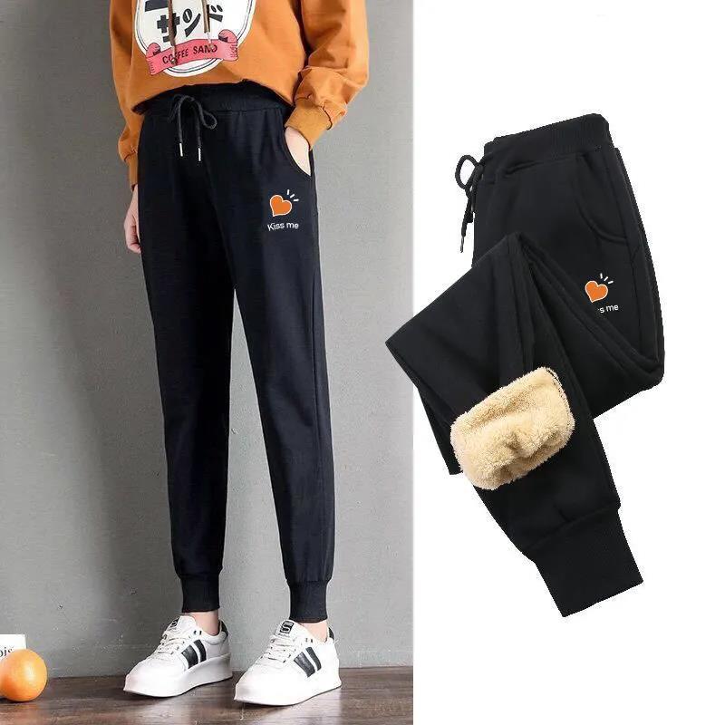 Pants Women's Winter Plus Velvet Thickened Lamb Velvet To Keep Warm Black Loose and Thin Sports Wear Winter Casual Pants