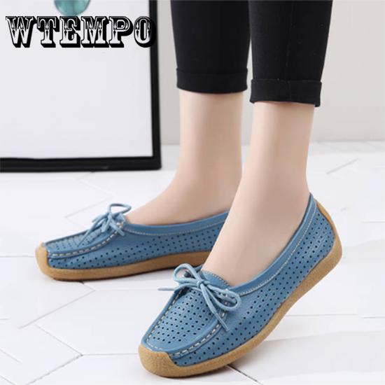 Women's Shoes Sandals Genuine Leather Casual Slip-on Hollow Out  Flat Big Size 37-42