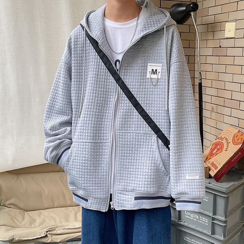 Spring and Autumn Popular Hong Kong Style New Men's and Women's Waffle Chain Hooded Loose Casual Jacket Trendy Men's Jacket