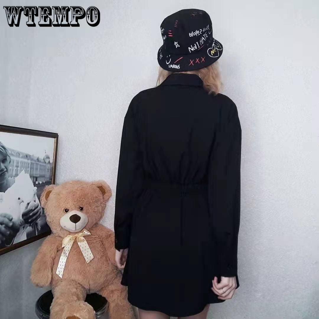 Women Sexy Shirt Dress Slim Single Breasted Long Sleeve Dress OL Style Plus Size Black Dress
